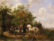 Wouterus Verschuur Compagny with horses and dogs at an inn France oil painting artist